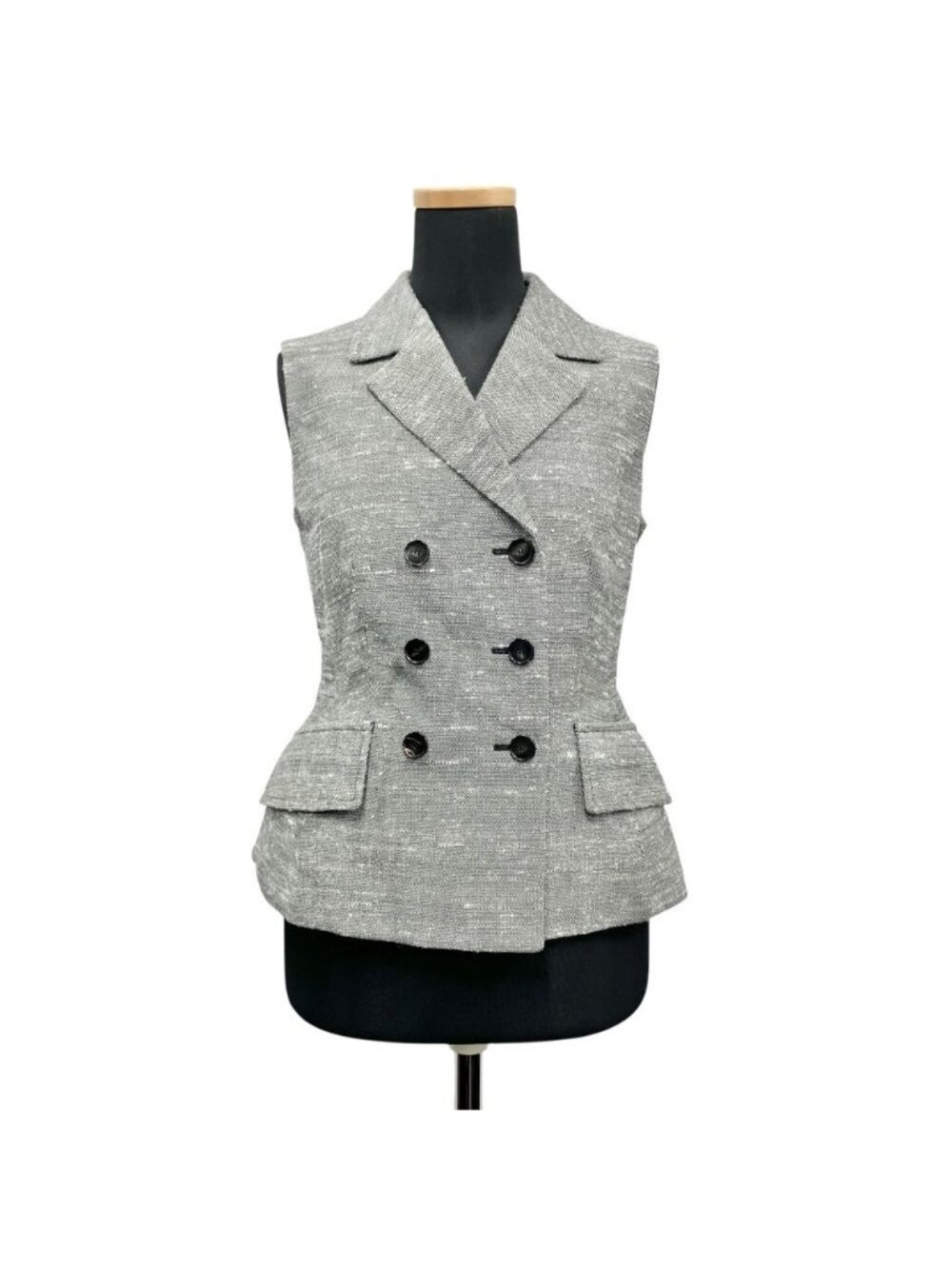 Dior Double Breasted Silk Blend Chambray Gilet Vest Gray